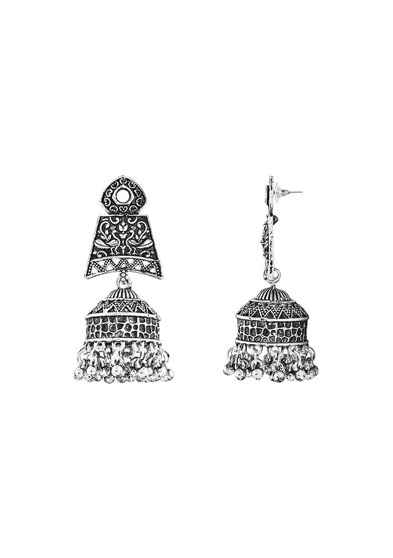 Navratri Ethnic Silver Oxidised Afghani Style Jhumka Earrings