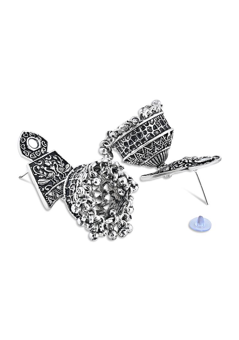 Navratri Ethnic Silver Oxidised Afghani Style Jhumka Earrings