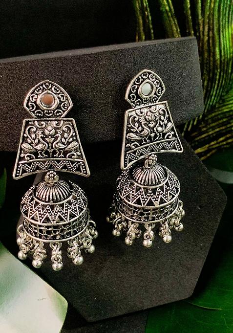 Navratri Ethnic Silver Oxidised Afghani Style Jhumka Earrings