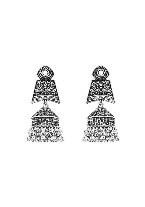 Navratri Ethnic Silver Oxidised Afghani Style Jhumka Earrings