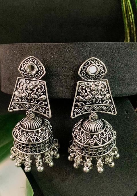 Navratri Ethnic Silver Oxidised Afghani Style Jhumka Earrings