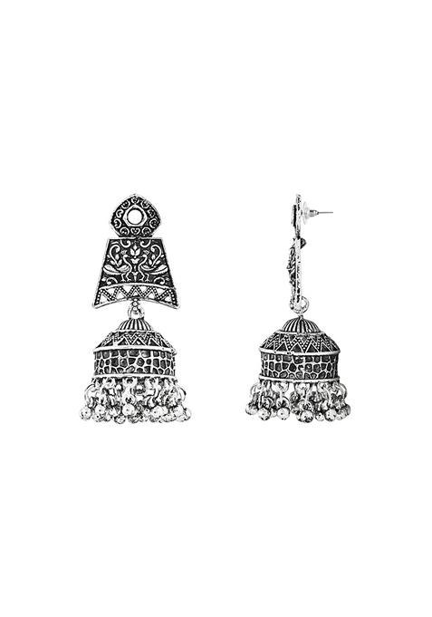 Navratri Ethnic Silver Oxidised Afghani Style Jhumka Earrings