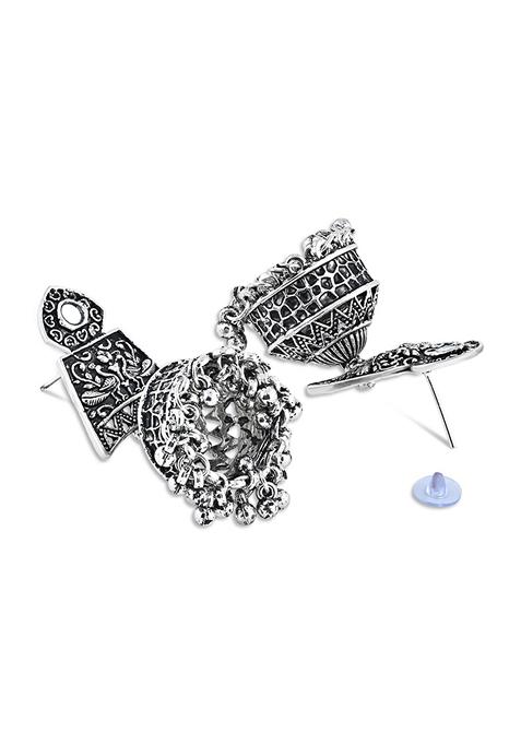 Navratri Ethnic Silver Oxidised Afghani Style Jhumka Earrings