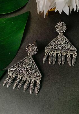 Navratri Ethnic Silver Oxidized Afghani Style Trending Earrings - Indya