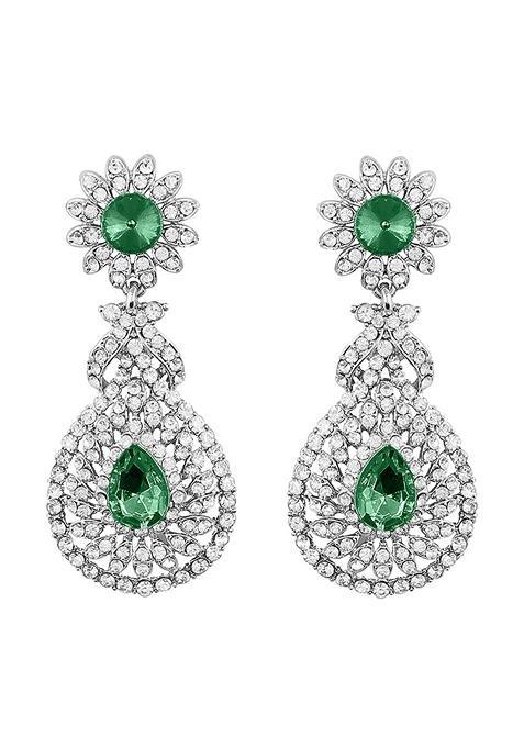 Rhodium Plated American Diamond Sparkling Dangle Earrings