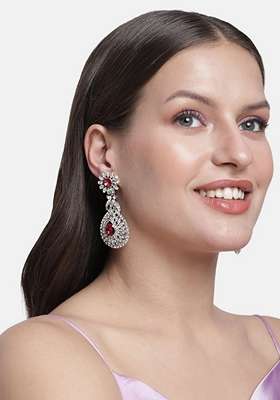 Rhodium Plated American Diamond Sparkling Dangle Earrings