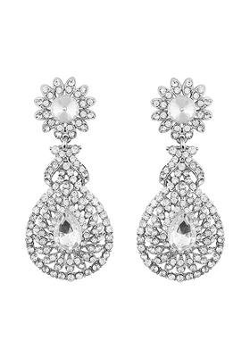 Rhodium Plated American Diamond Sparkling Dangle Earrings