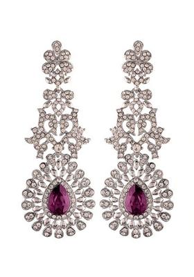 Rhodium Plated American Diamond Sparkling Dangle Earrings