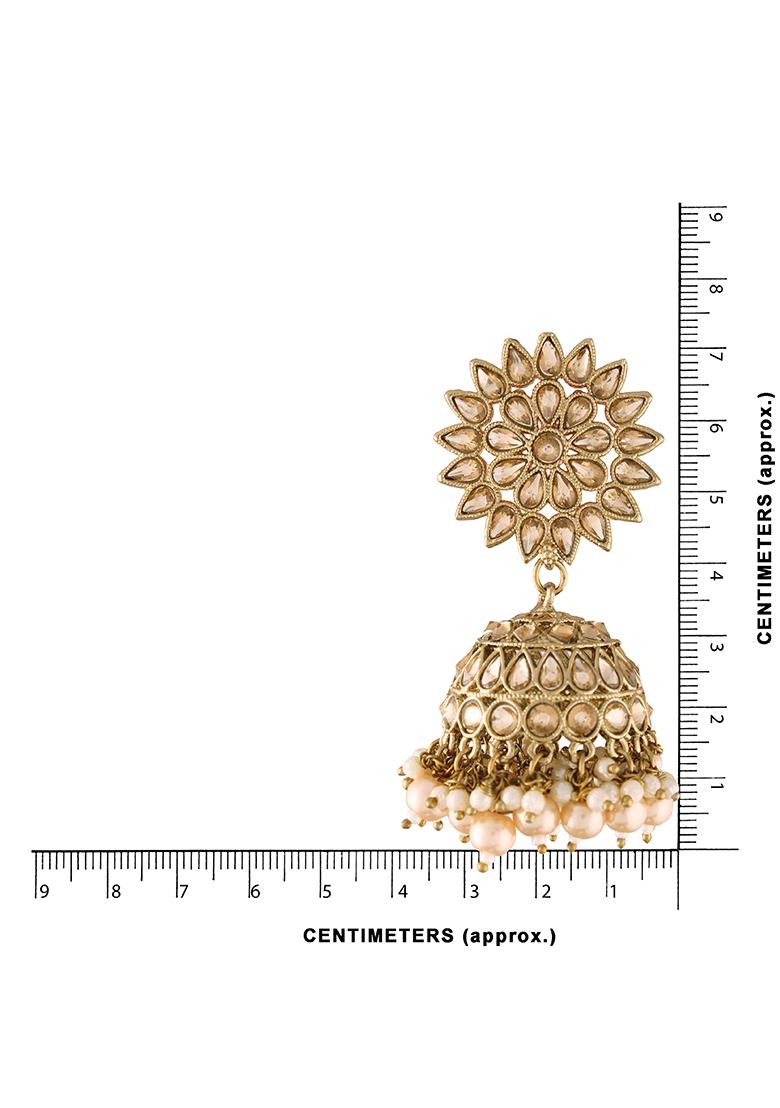 Gold Plated Traditional Handcrafted Jhumka Earrings Encased With Faux Kundan And Pearl