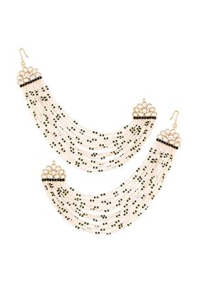 Gold Plated Multi Strand Earring With Chain Embellished With Pearl