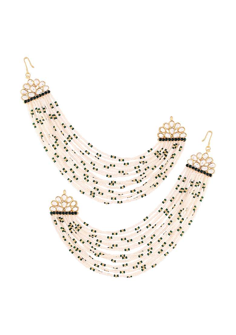 Gold Plated Multi Strand Earring With Chain Embellished With Pearl - Indya