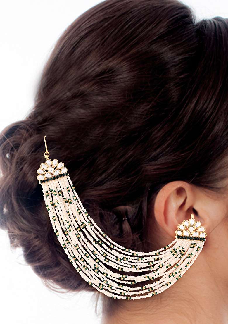 Gold Plated Multi Strand Earring With Chain Embellished With Pearl - Indya
