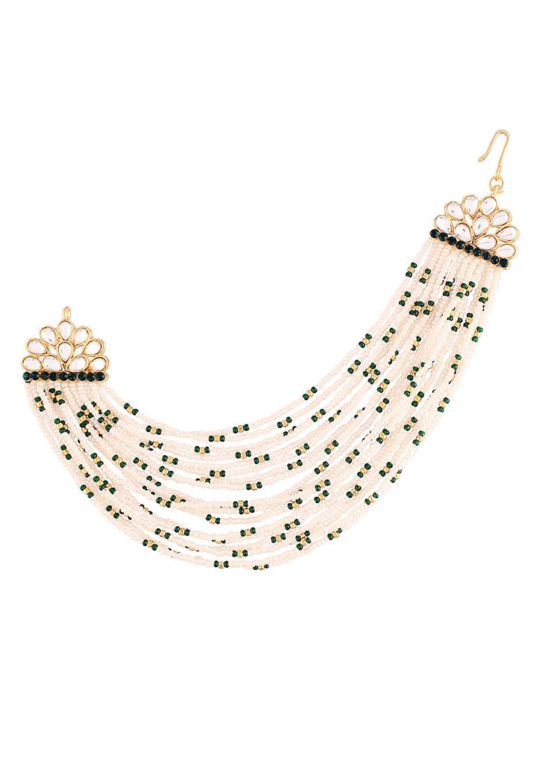 Gold Plated Multi Strand Earring With Chain Embellished With Pearl - Indya