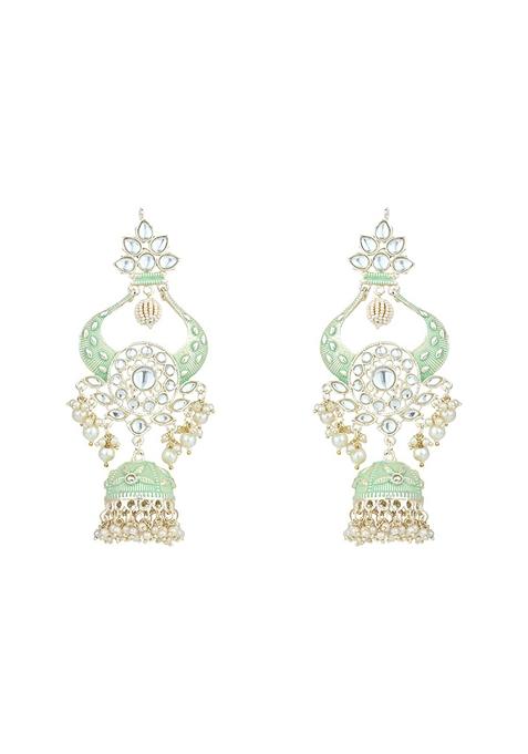 Gold Plated Traditional Kundan Pearl Meenakari Jhumka Earrings