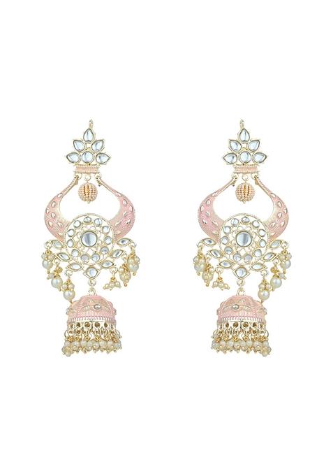Gold Plated Traditional Kundan Pearl Meenakari Jhumka Earrings