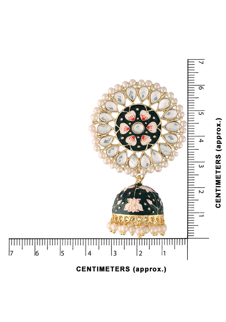 Gold Plated Traditional Handcrafted Kundan Pearl Studded Meenakari Jhumka Earrings
