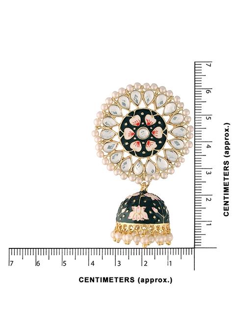 Gold Plated Traditional Handcrafted Kundan Pearl Studded Meenakari Jhumka Earrings
