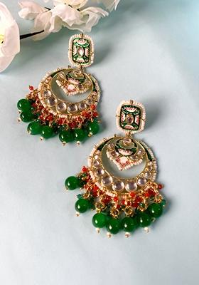 Gold Plated Traditional Meenakari Stone Studded Pearl Dangle Earrings