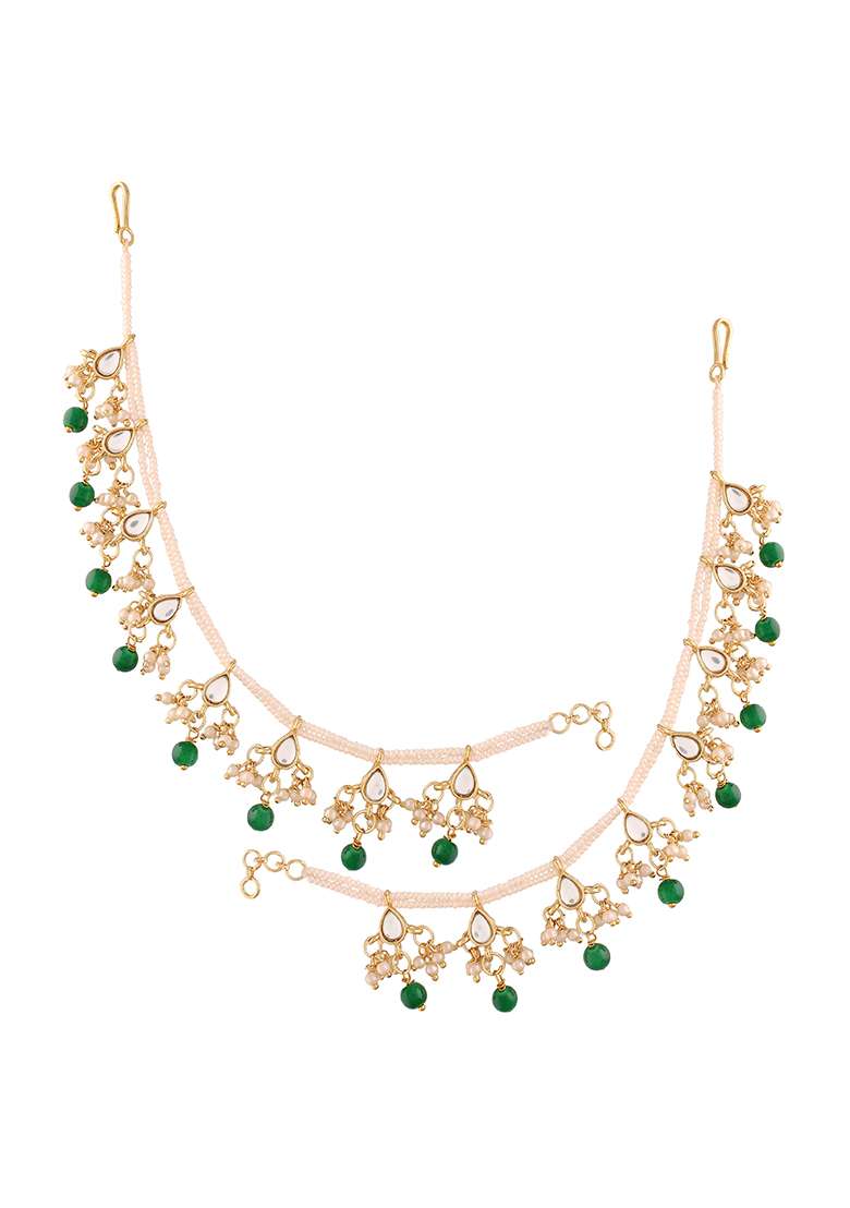 Gold Plated Long Pearl Drop Bead Hair Chain - Indya