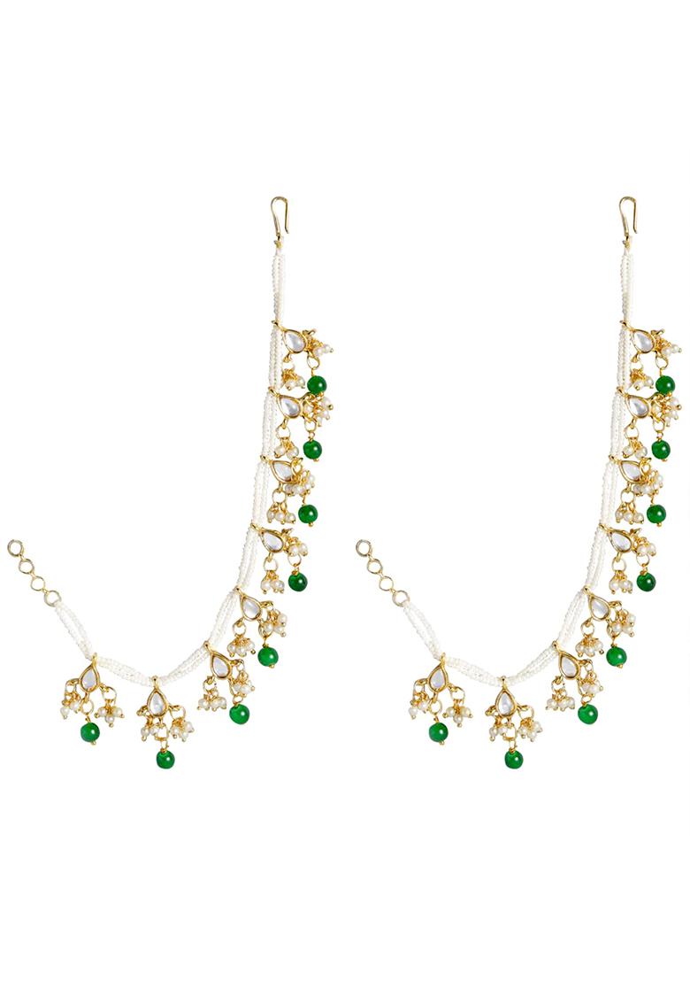 Gold Plated Long Pearl Drop Bead Hair Chain - Indya