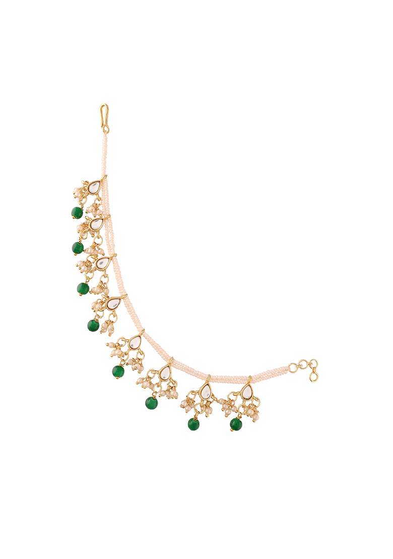 Gold Plated Long Pearl Drop Bead Hair Chain - Indya