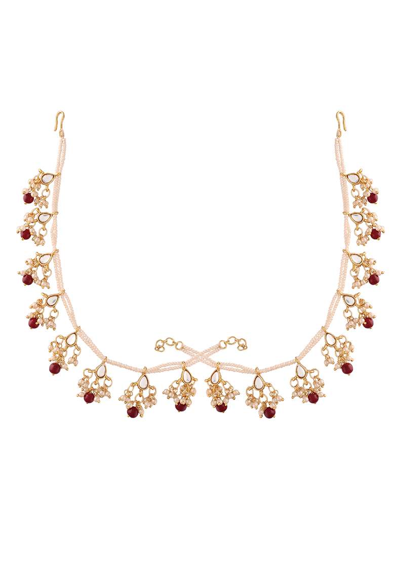 Gold Plated Long Pearl Drop Bead Earring Chain - Indya