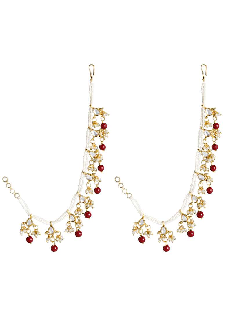 Gold Plated Long Pearl Drop Bead Earring Chain - Indya