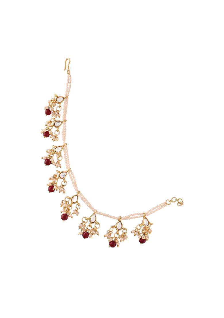 Gold Plated Long Pearl Drop Bead Earring Chain - Indya