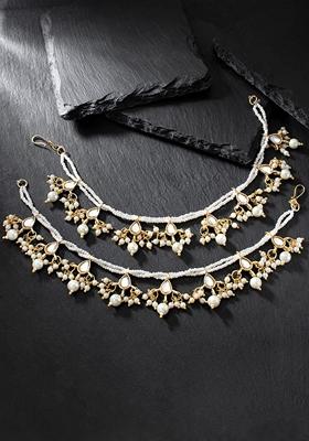 Gold Plated Long Pearl Drop Bead Hair Chain