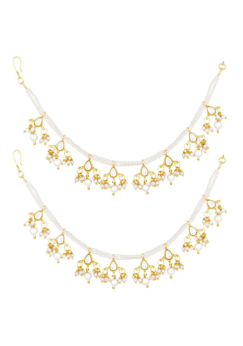 Gold Plated Long Pearl Drop Bead Hair Chain - Indya