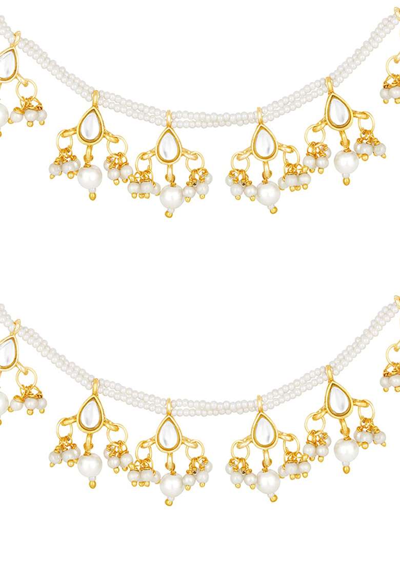 Gold Plated Long Pearl Drop Bead Hair Chain - Indya