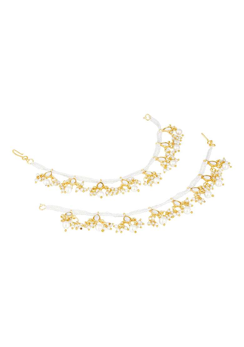 Gold Plated Long Pearl Drop Bead Hair Chain - Indya