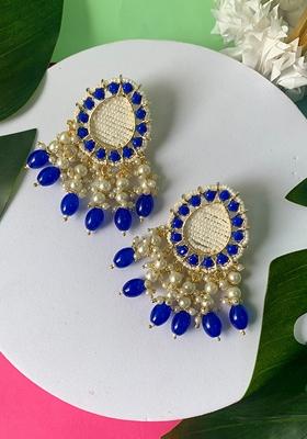 Gold Plated Traditional Kundan Studded Pearl Drop Earrings