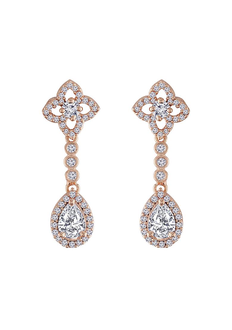 Rose Gold Plated Glittering Crystal Ad Stone Dangle And Drop Earrings