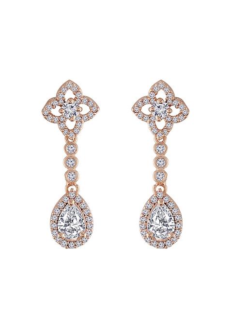 Rose Gold Plated Glittering Crystal Ad Stone Dangle And Drop Earrings
