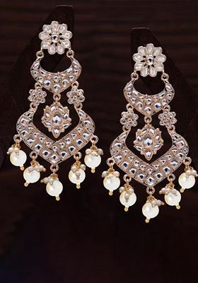 White Alloy With Pearl Love Drop Earrings