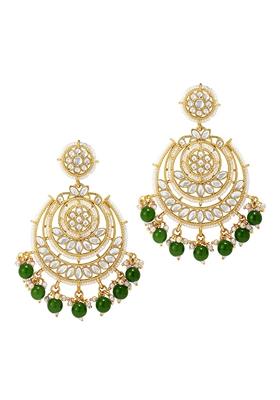Gold Plated Beaded Chandbali Earrings Gilded With Kundan And Pearl