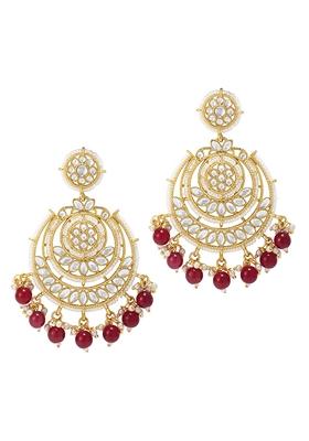 Gold Plated Beaded Chandbali Earrings Gilded With Kundan And Pearl