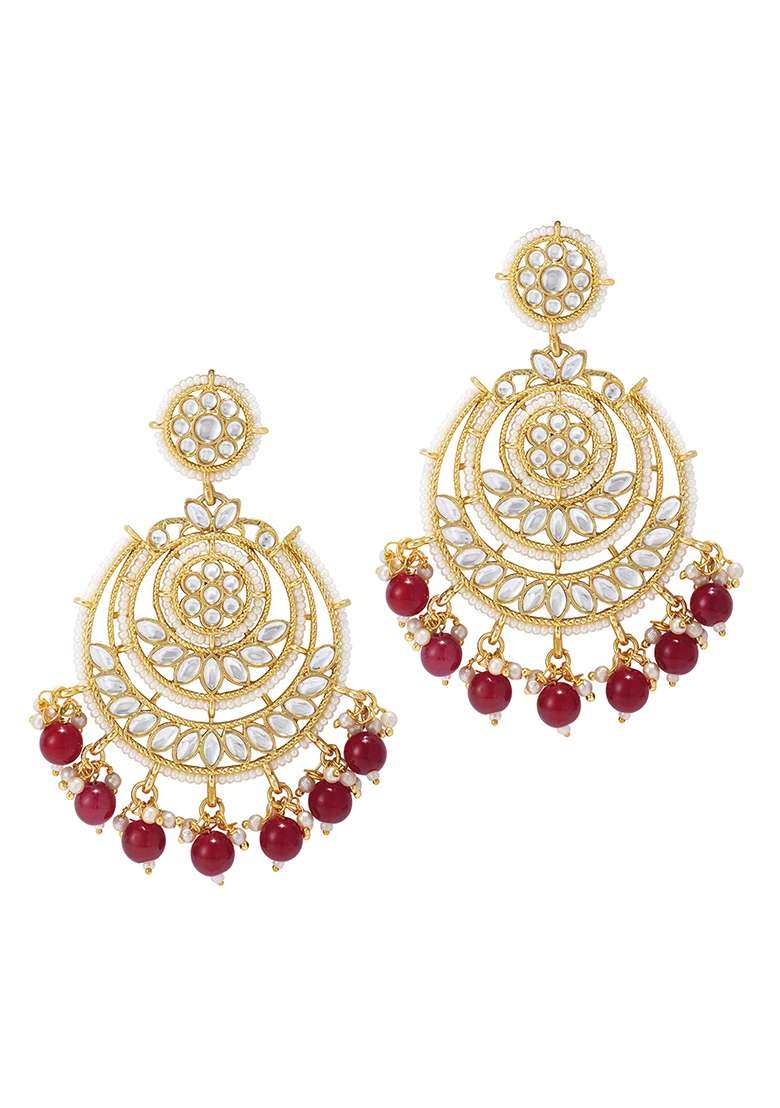 Gold Plated Beaded Chandbali Earrings Gilded With Kundan And Pearl - Indya