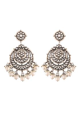 Gold Plated Beaded Chandbali Earrings Gilded With Kundan And Pearl