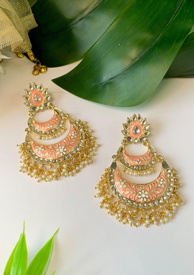 Gold Plated Meenakari Earrings Gilded With Kundan And Pearl