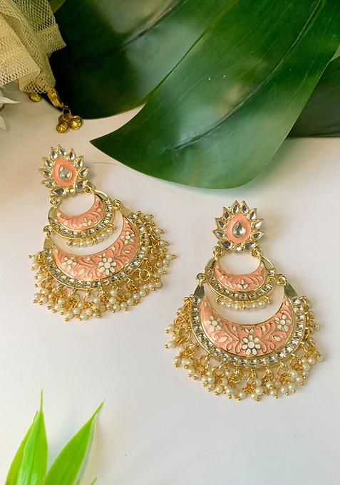 Gold Plated Meenakari Earrings Gilded With Kundan And Pearl
