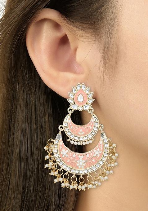 Gold Plated Meenakari Earrings Gilded With Kundan And Pearl