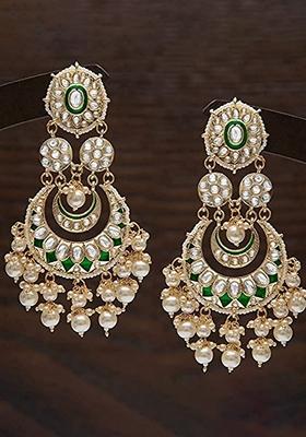 Gold Plated Green Meenakari Earrings Gilded With Kundan And Pearl