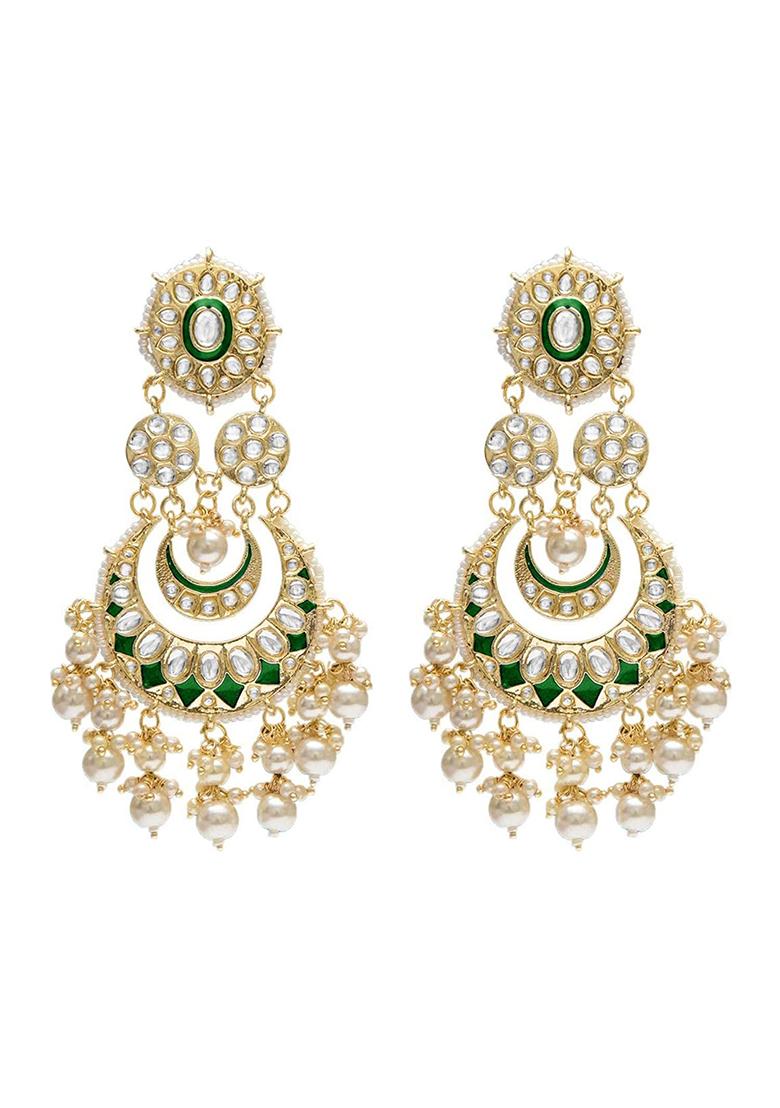 Gold Plated Green Meenakari Earrings Gilded With Kundan And Pearl
