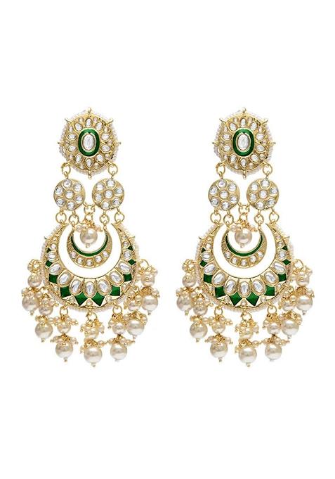 Gold Plated Green Meenakari Earrings Gilded With Kundan And Pearl