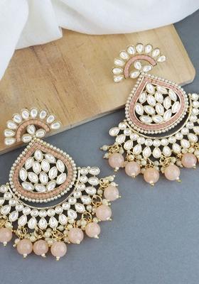 Gold Plated Traditional Handcrafted Kundan Earrings With Pearl