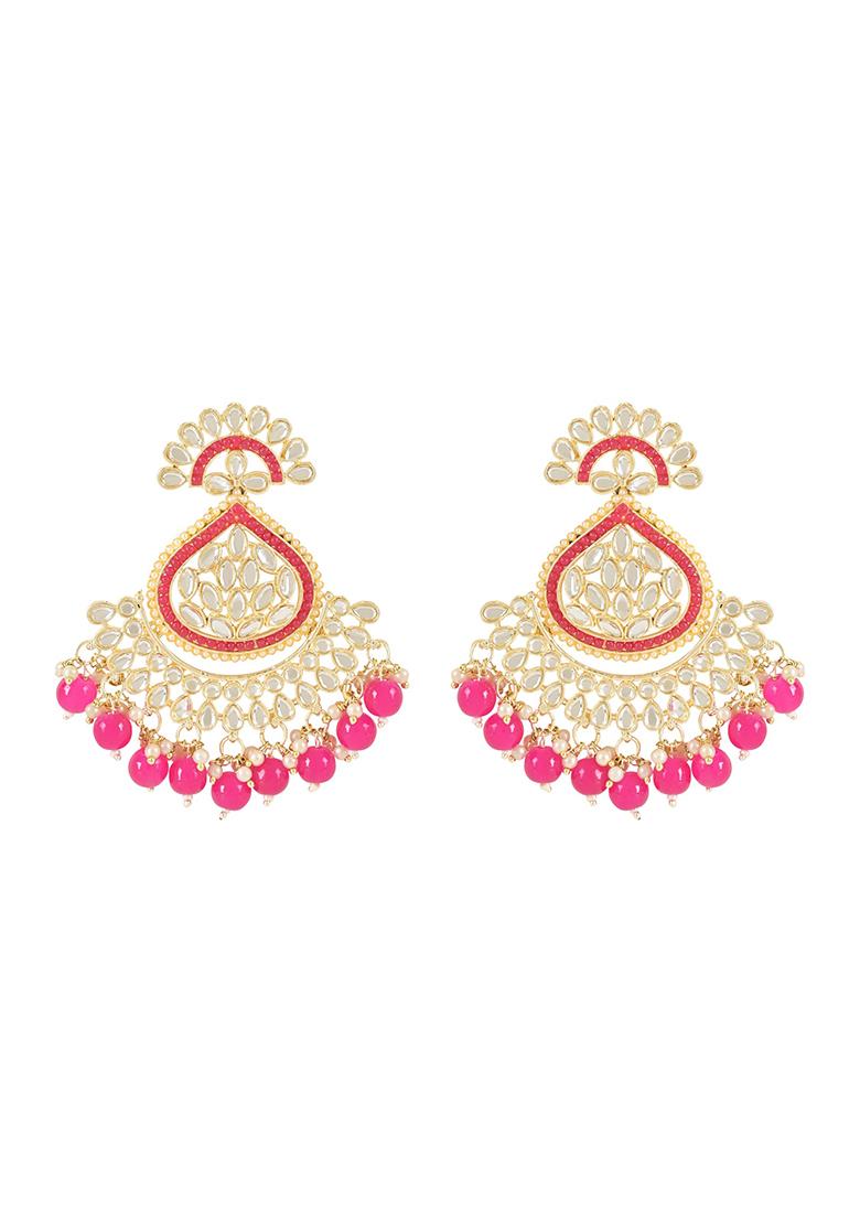 Gold Plated Traditional Handcrafted Kundan Earrings With Pearl