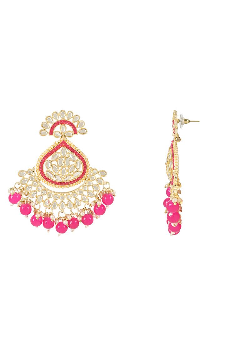 Gold Plated Traditional Handcrafted Kundan Earrings With Pearl - Indya