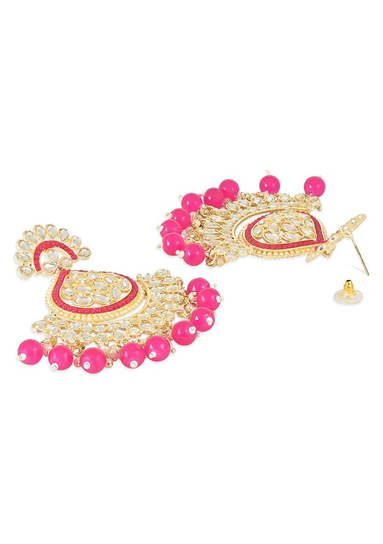 Gold Plated Traditional Handcrafted Kundan Earrings With Pearl